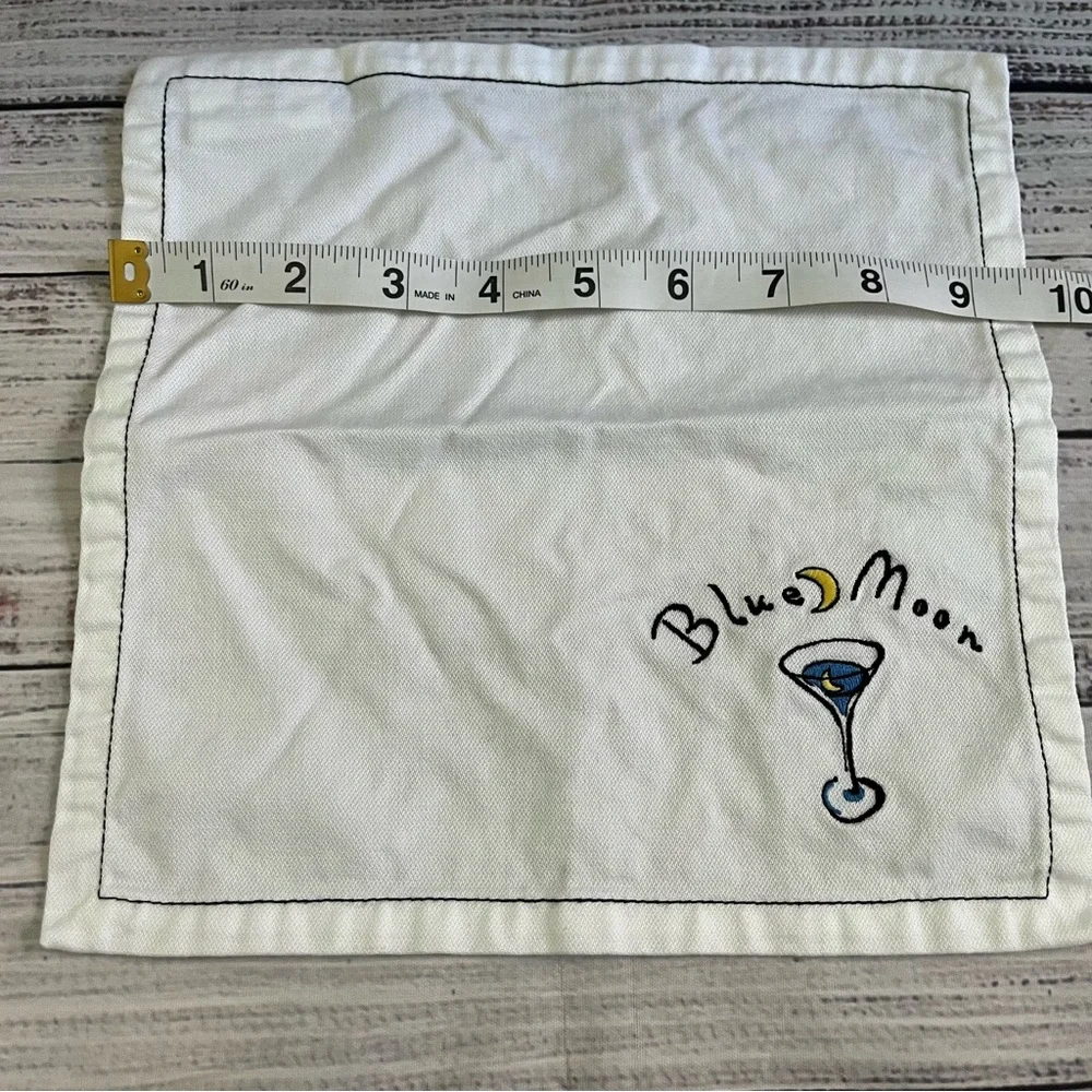 Pottery Barn Embroidered Cocktail Napkins Lemon Drop/Blue Moon/Appletini